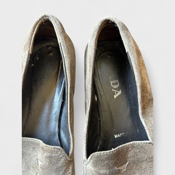 PRADA Women’s Suede Loafers Green Gray Square Toe Slip On Italy Designer 38 7.5 - Picture 3 of 8